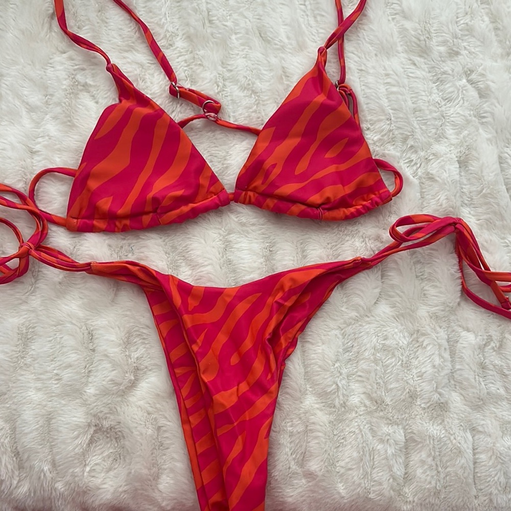 Red and Orange Zebra Print Bikini